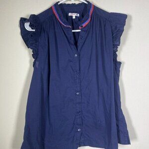 Sundry Cotton Flutter Sleeve Button Front Top 2 (M) Women's Semi-sheer Blouse!